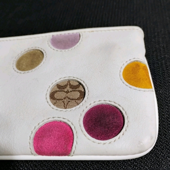 Coach Multicolor Polka Dot White Leather Zipper Closure Wristlet - Picture 4 of 12